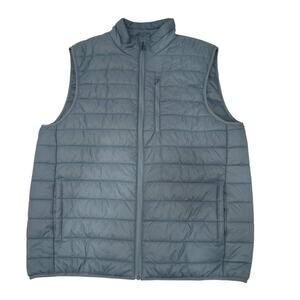 Eddie Bauer Mens Lightweight Puffer Vest XL Gray Blue Quilted Full Zip Packable